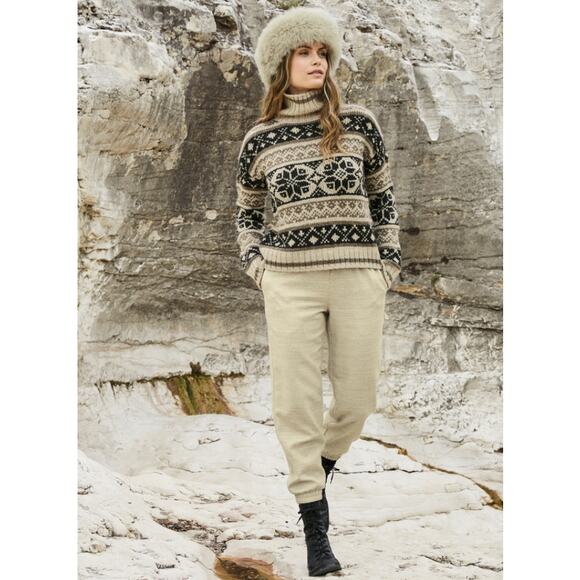 Peruvian Connectio Virgin Wool Flannel Joggers Cream Medium Fall Cozy Lounge - Picture 2 of 7